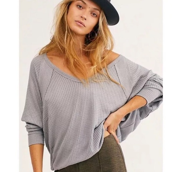 Free People We The Free Women's Santa Clara Thermal Top Light Gray Small NWOT - Picture 1 of 13